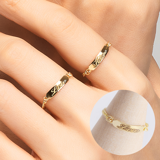 14k 이니셜 스틱 체인 금 반지