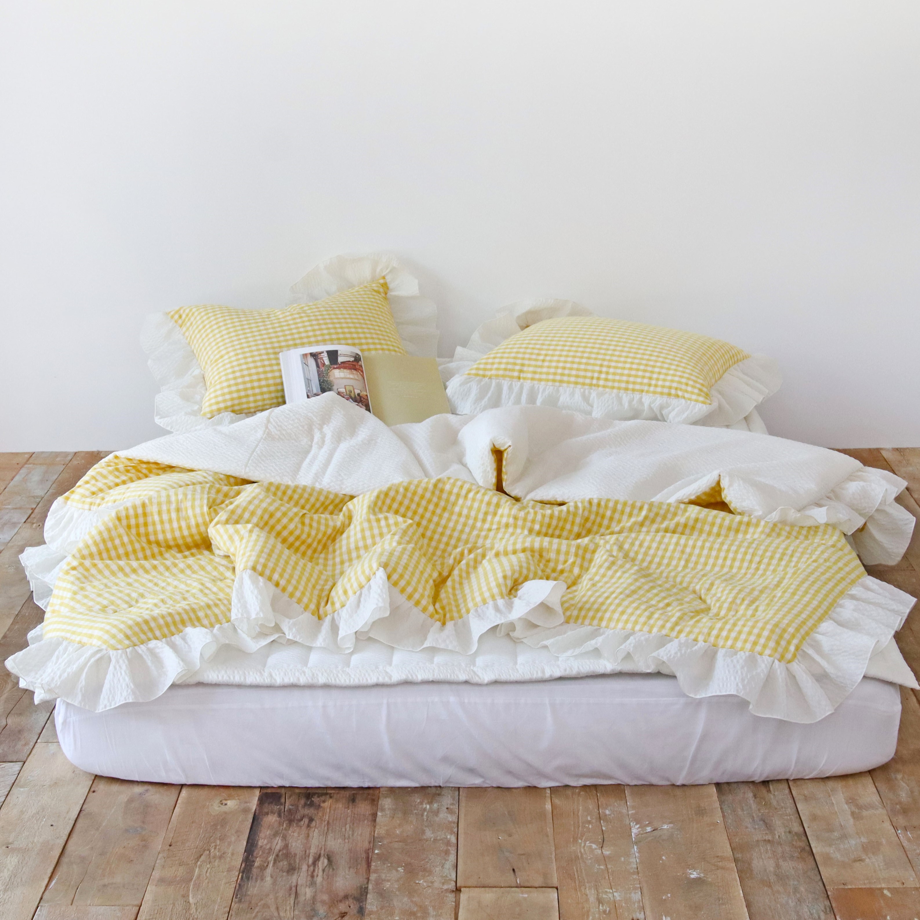 그레이스 깅엄 체크 광목 에어워싱 시어서커 프릴 먼지없는 시원한 여름 차렵이불 세트 SS