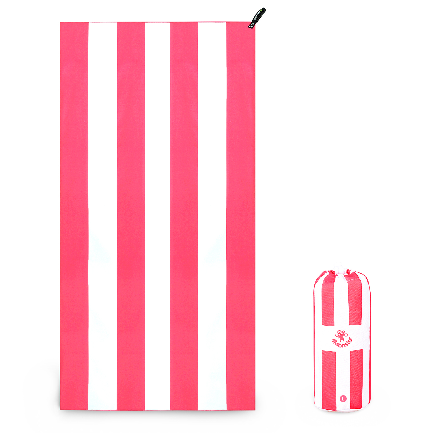 4몬스터 비치타올 스트라이프 극세사 대형 타월 다용도 수건 파우치 핑크