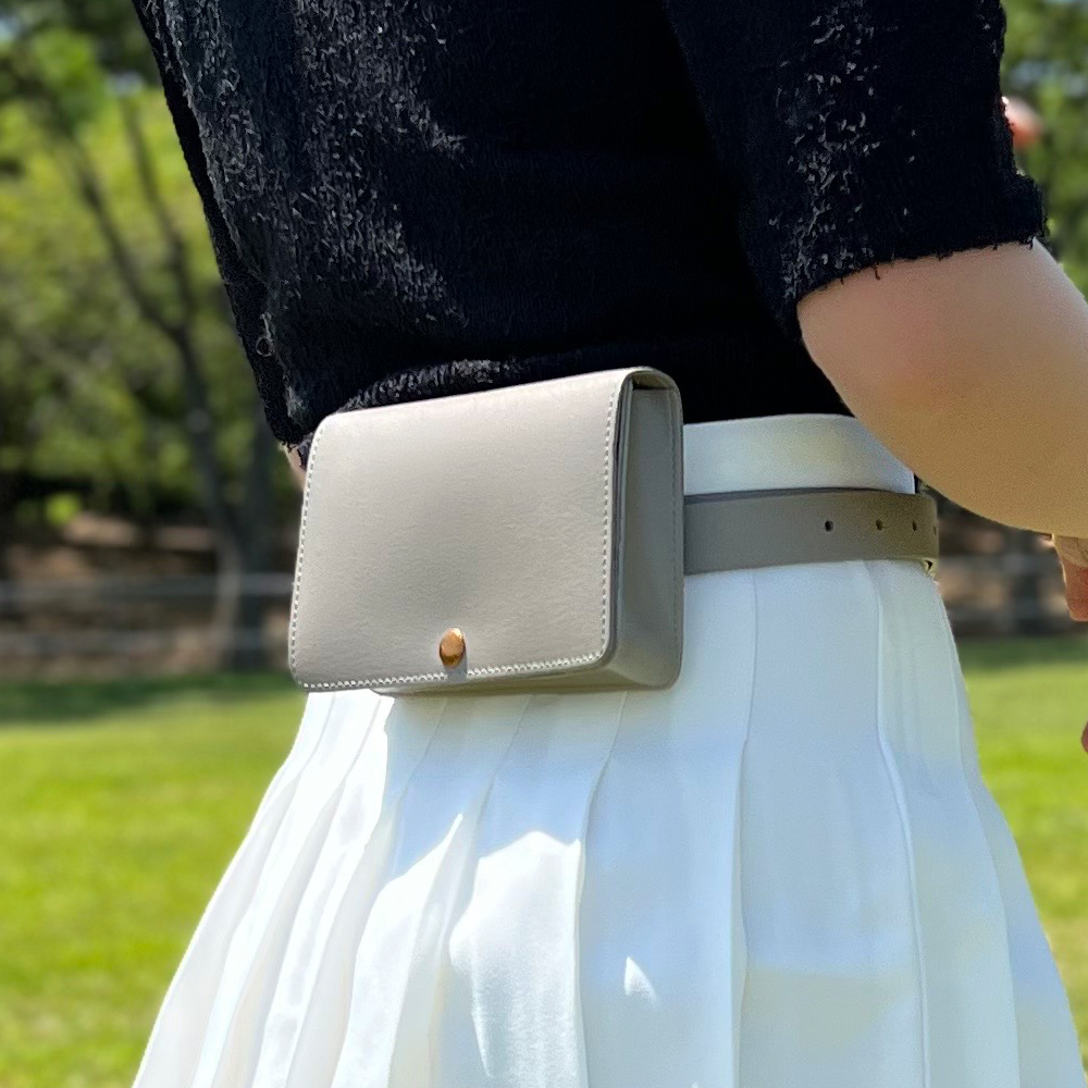 [바로스포츠] 직사각 소가죽 힙색벨트 벨트형 직사각 파우치 여성 골프공주머니 케이스