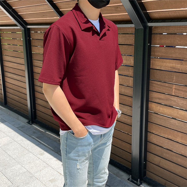 남자 도일 여름 미니멀 오픈 카라 반팔티 4컬러 90-105 이미지 3