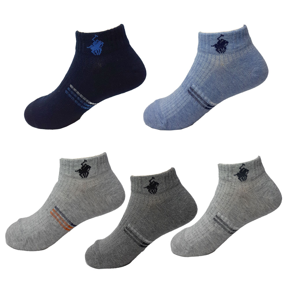 비버리힐스 폴로클럽 스니커즈 남아 아기 유아 아동 발목 양말 5켤레 (1세-12세)