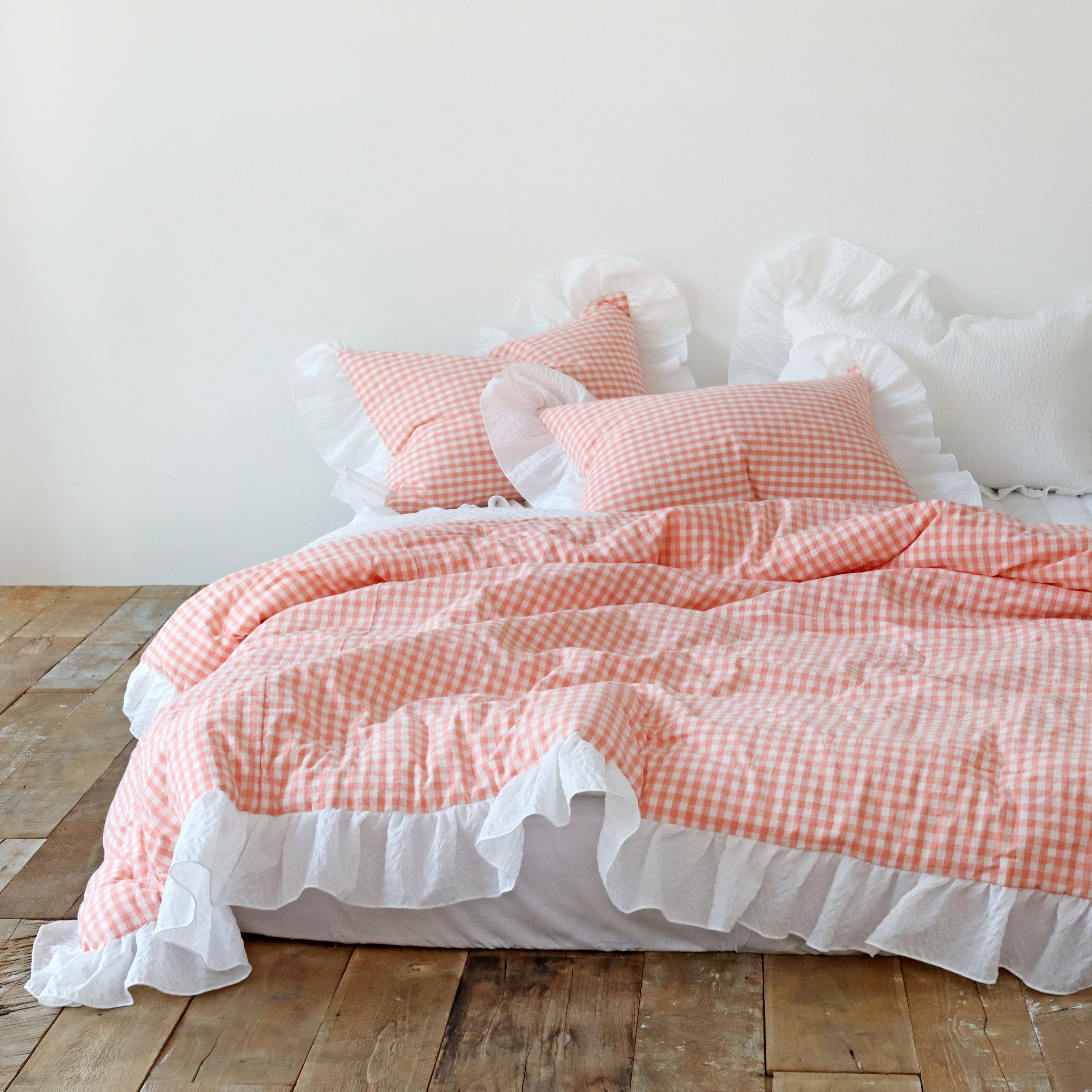 그레이스 깅엄 체크 광목 에어워싱 시어서커 프릴 먼지없는 시원한 여름 차렵이불 세트 SS