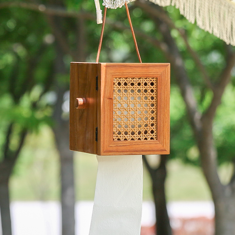 캠핑휴지걸이 케이스 원목 사각박스 감성 두루마리 행잉 라탄 티슈케이스