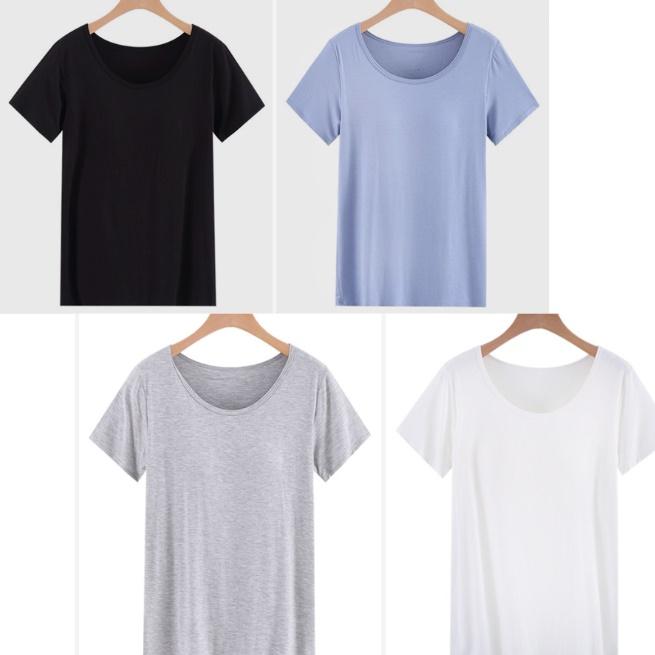 노브라반팔 캡 내장 티셔츠 브라내장티 - 상품 이미지