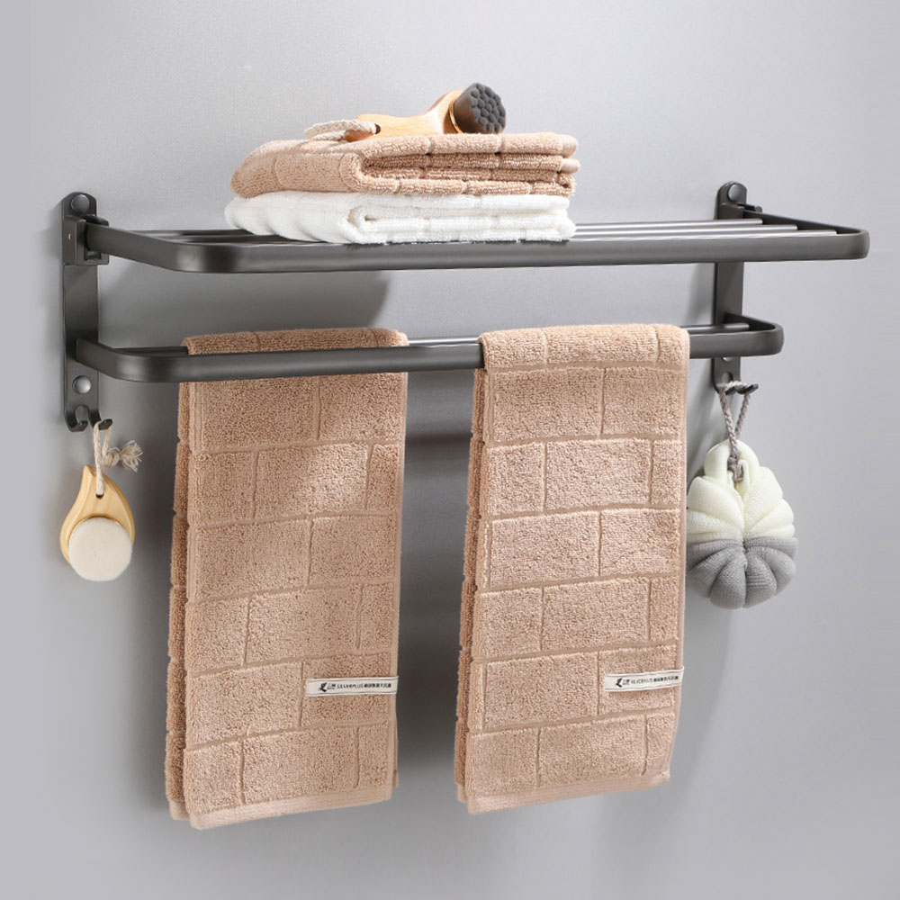 [단독] 은회색 무타공 욕실 수건걸이 선반 47cm 화장실 타올걸이