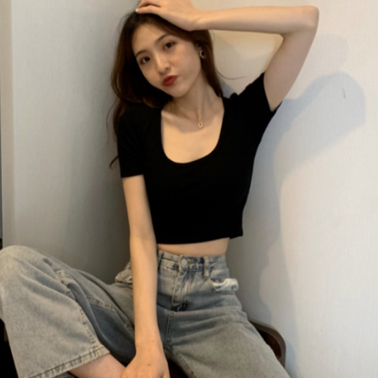 흰색크롭티 학생 여중생 하이틴티셔츠 라운드크롭탑 - 상세 이미지 2