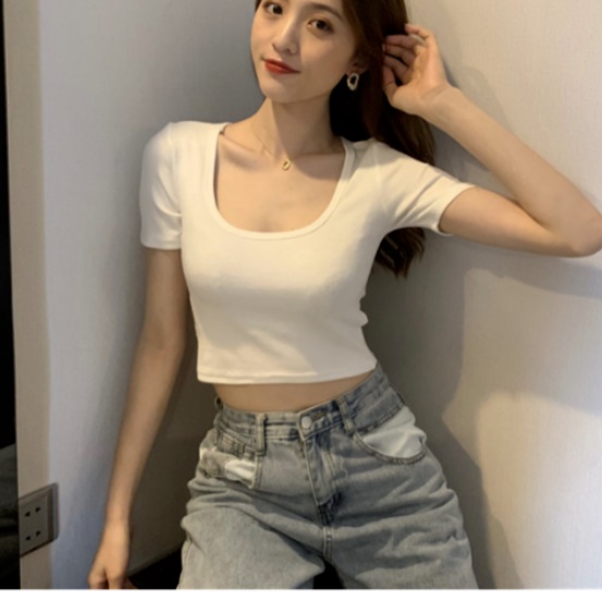 흰색크롭티 학생 여중생 하이틴티셔츠 라운드크롭탑 - 상세 이미지 4