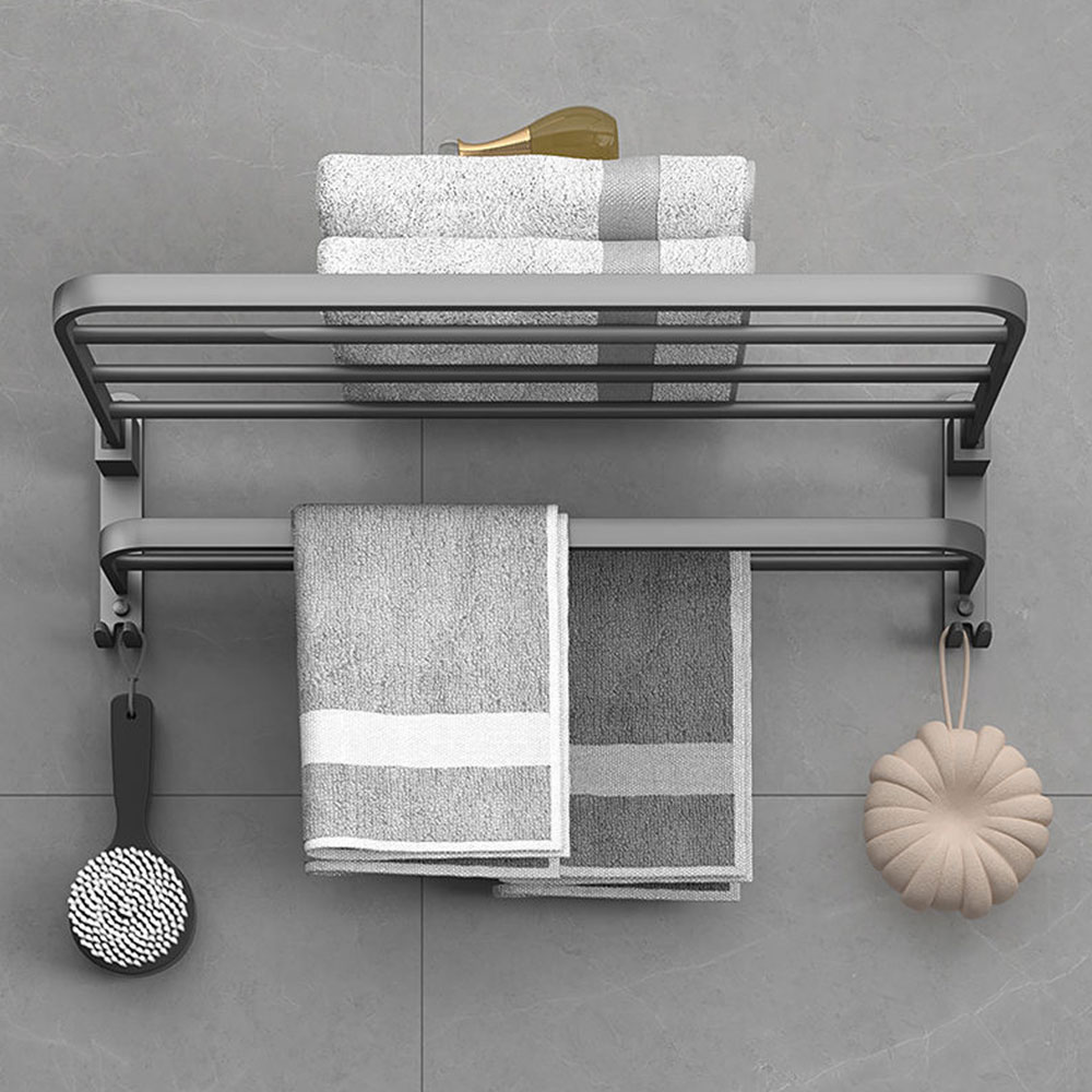 [단독] 은회색 무타공 욕실 수건걸이 선반 47cm 화장실 타올걸이