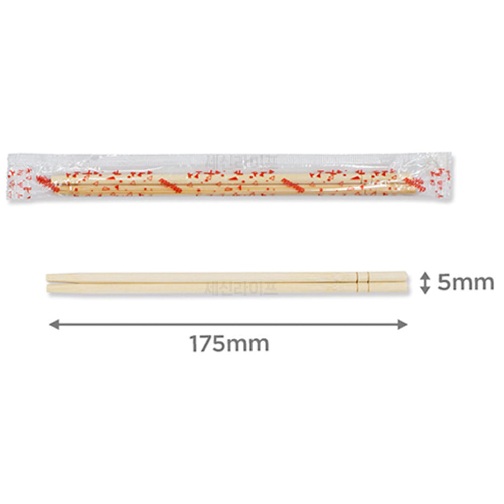일회용 나무 젓가락 100개 레드 OPP 175mm 둥근 대나무 - 상세 이미지 3