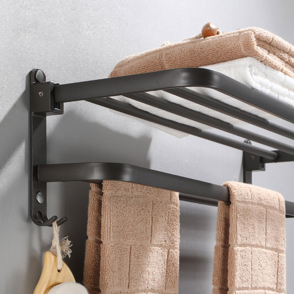 [단독] 은회색 무타공 욕실 수건걸이 선반 47cm 화장실 타올걸이