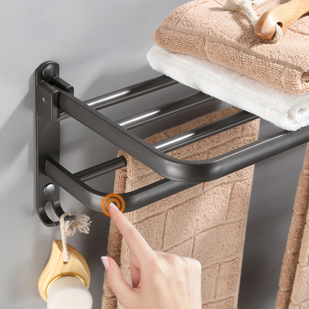 [단독] 은회색 무타공 욕실 수건걸이 선반 47cm 화장실 타올걸이