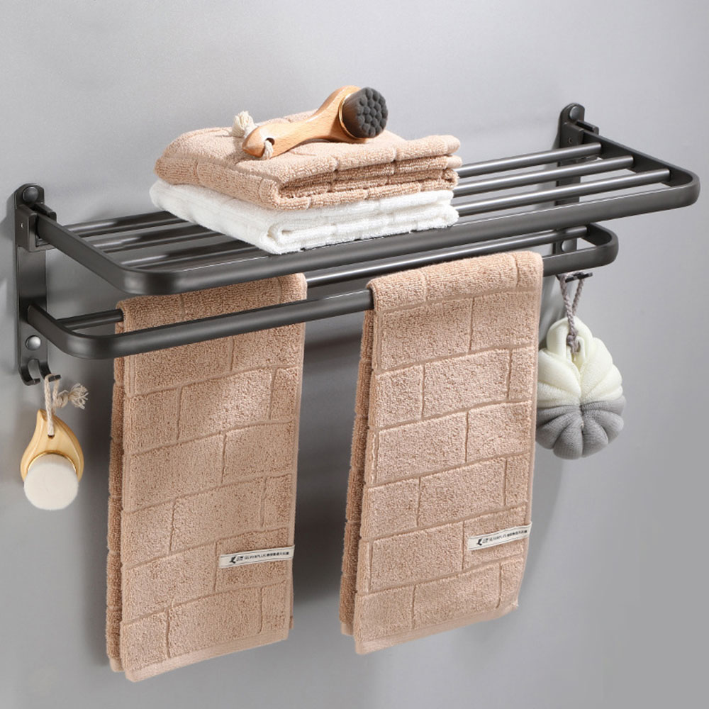 [단독] 은회색 무타공 욕실 수건걸이 선반 47cm 화장실 타올걸이
