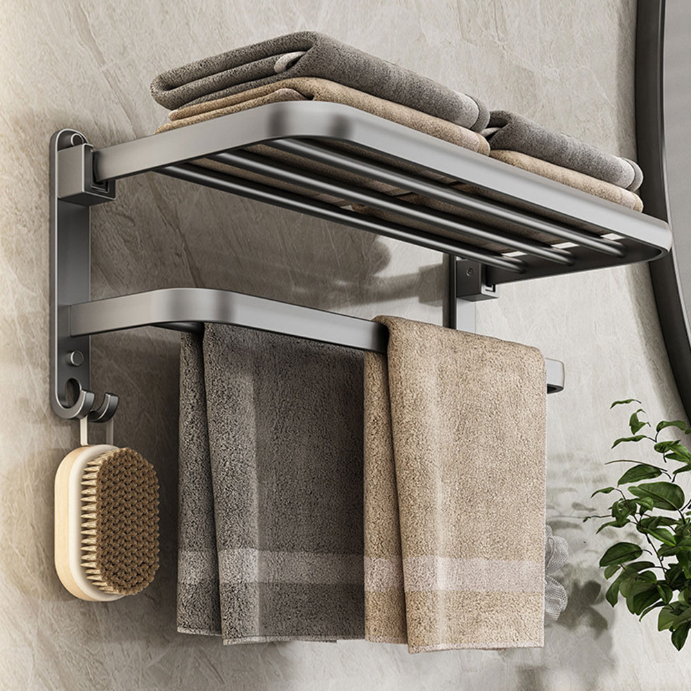 [단독] 은회색 무타공 욕실 수건걸이 선반 47cm 화장실 타올걸이