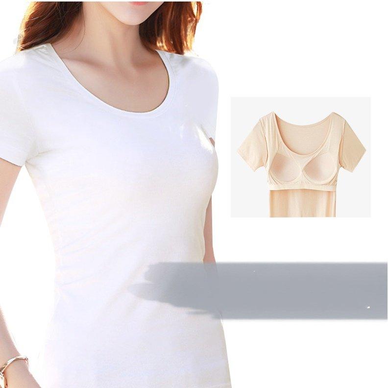 노브라반팔 브라내장티 캡 내장 티셔츠 - 상품 이미지