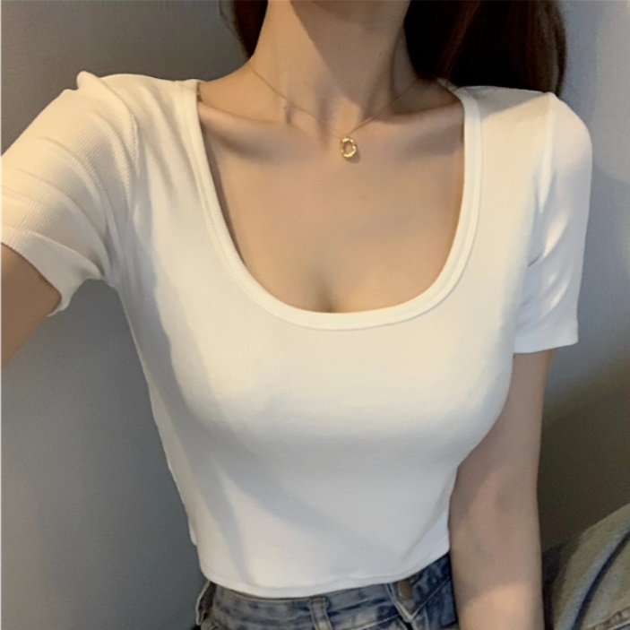 흰색크롭티 학생 여중생 하이틴티셔츠 라운드크롭탑 - 상세 이미지 3