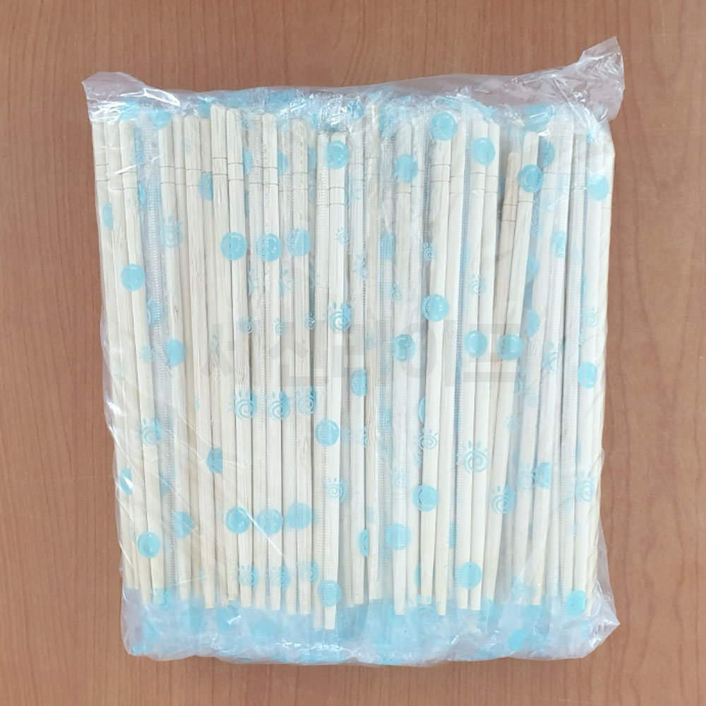 일회용 나무 젓가락 100개 스마일 OPP 175mm 둥근 대나무 - 메인 이미지