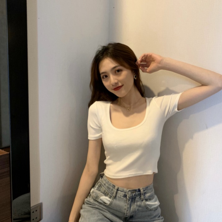 흰색크롭티 학생 여중생 하이틴티셔츠 라운드크롭탑 - 상세 이미지 5