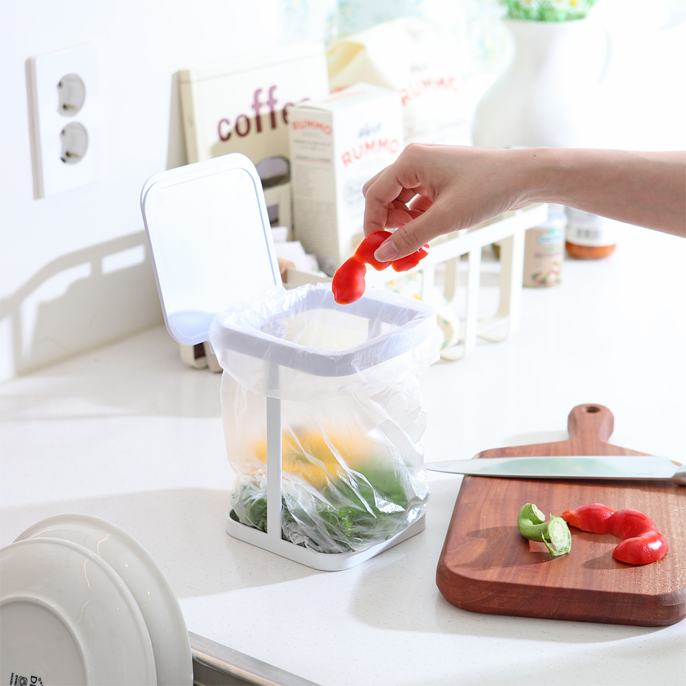 크린리빙 올스틸 뚜껑형 싱크대 음식물 쓰레기 홀더 거치대 미니 휴지통