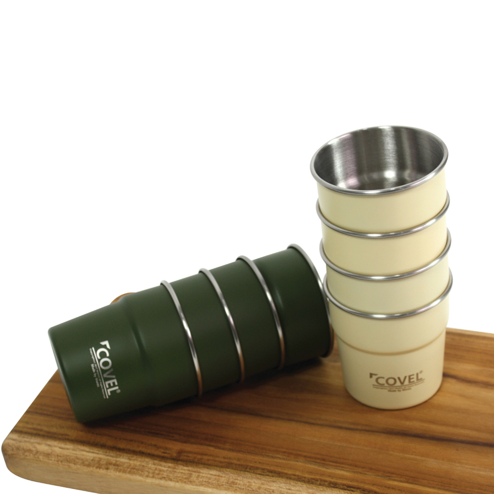 마렉스 COVEL 캠핑 물컵 4pcs 세트 304스텐 가족컵 보관파우치포함 - 상품 이미지