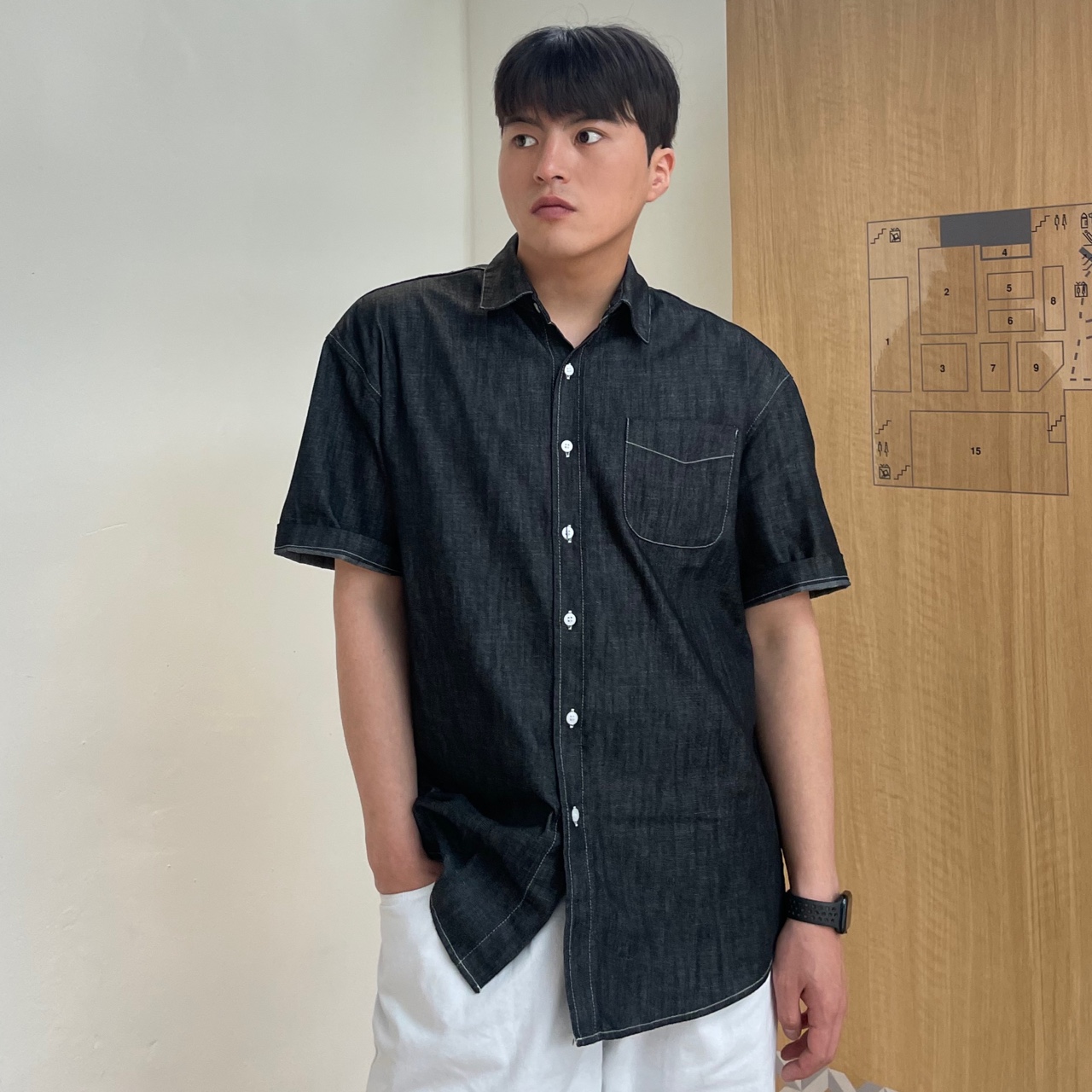 남자논페이드반팔셔츠 흑청 진청 데님 반팔셔츠 2컬러 - 상품 이미지