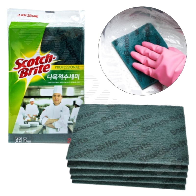 녹색수세미 연마 업소용 청소용 단면 수세미 5p - 메인 이미지