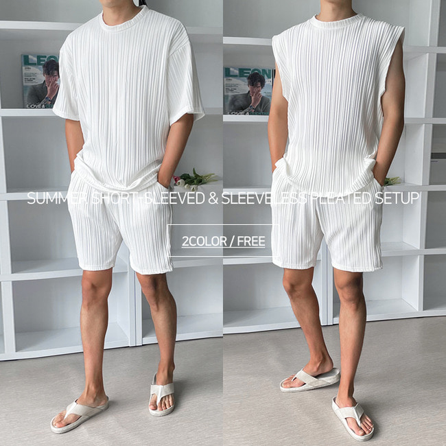 남자 갈스 여름 오버핏 플리츠 반팔티 아이보리 블랙 이미지 4