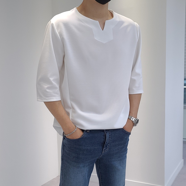 남자 젠슨 미니멀 링클프리 브이넥 7부티 이미지 2