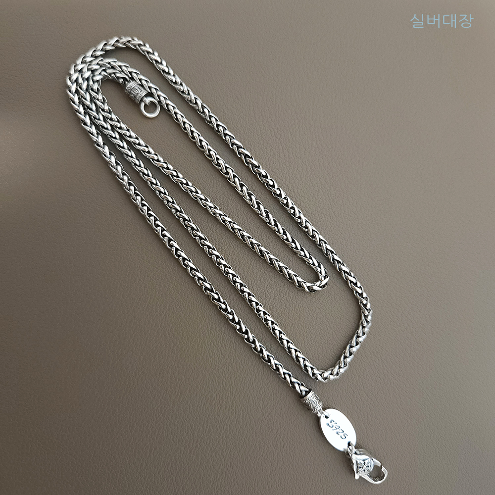 3mm 실버 925 빈티지 엔틱 레이어드 유화 패션 남성 여성 커플 목걸이 - 상세 이미지 4