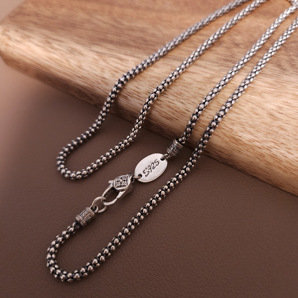 3mm 실버 빈티지 925 체인 엔틱 데일리 패션 커플 유화 레이어드 목걸이