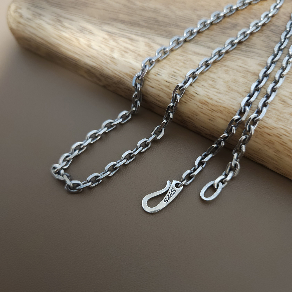 4mm 실버 925 목걸이줄 은 패션 체인 데일리 커플 남자 여자 앤티크 빈티지 목걸이