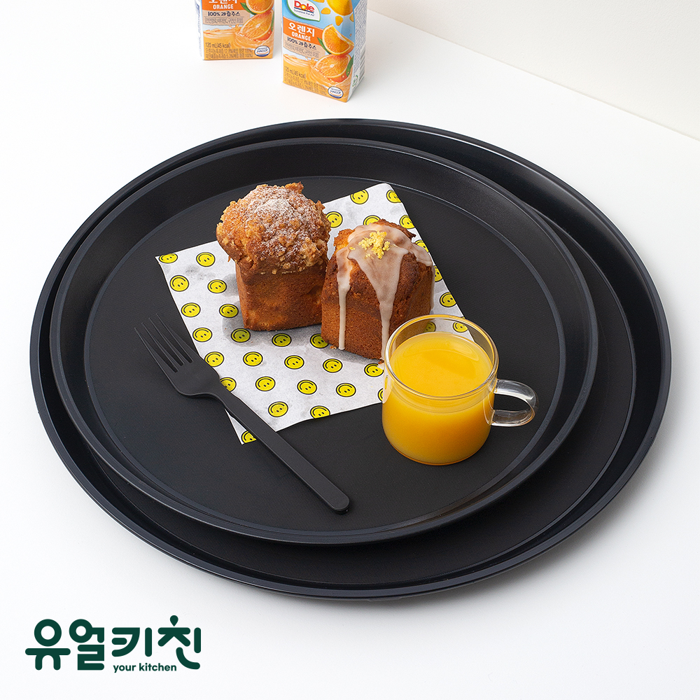 논슬립 원형 쟁반 카페 트레이 업소용 소 블랙 - 메인 이미지