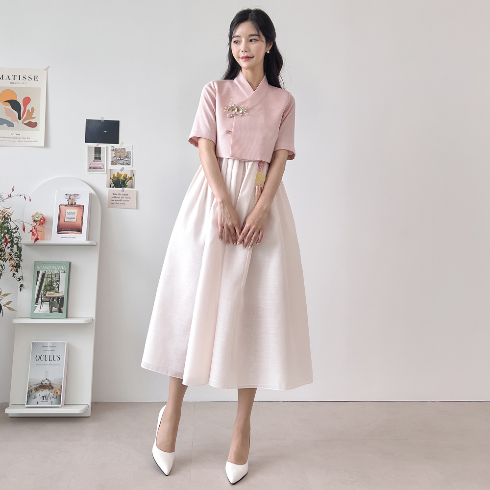 민한복 75번 벨라 생활한복 드레스 원피스 일상 퓨전 철릭 허리치마 개량 여성 신부