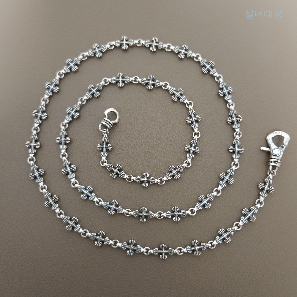 6.5mm 실버 925 십자가 빈티지 엔틱 패션 데일리 힙합 유화 체인 남자 여자 은 목걸이 - 상세 이미지 3