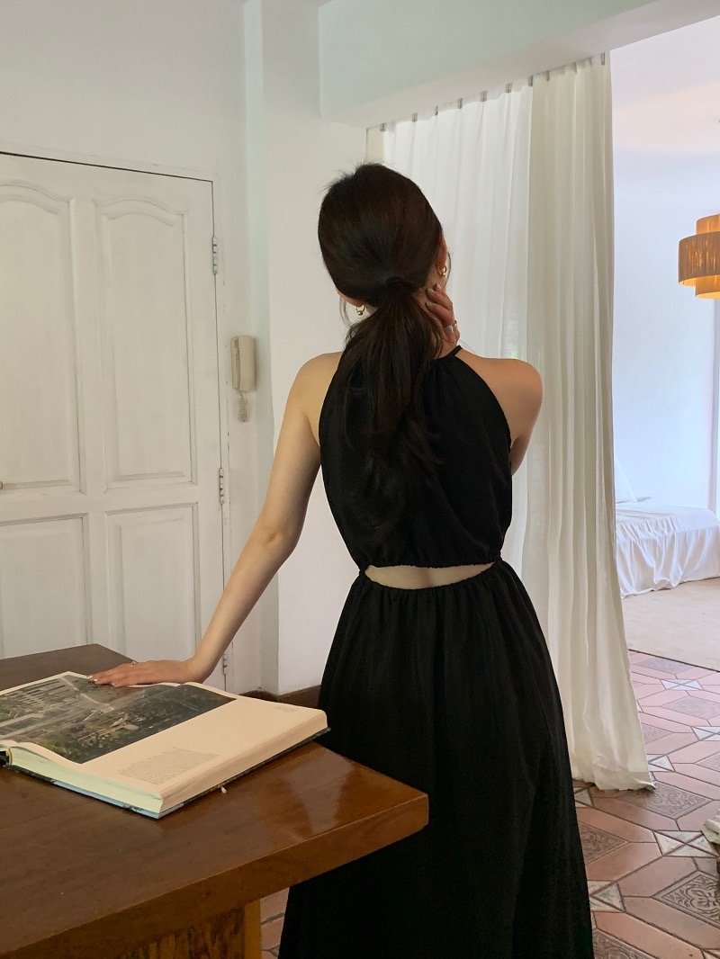 홀리 여름 바캉스 홀터넥 백리스 뒷트임 허리트임 민소매 나시 롱 원피스 - 상세 이미지 3