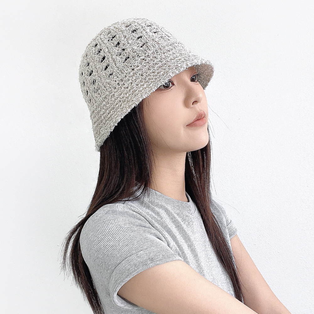 윙키 크로셰 펀칭 니트 여름 여성 벙거지모자 버킷햇