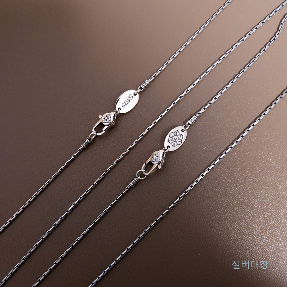 1.7mm 실버 925 레이어드 뱀줄 패션 데일리 빈티지 유화 체인 커플 목걸이 - 상세 이미지 2