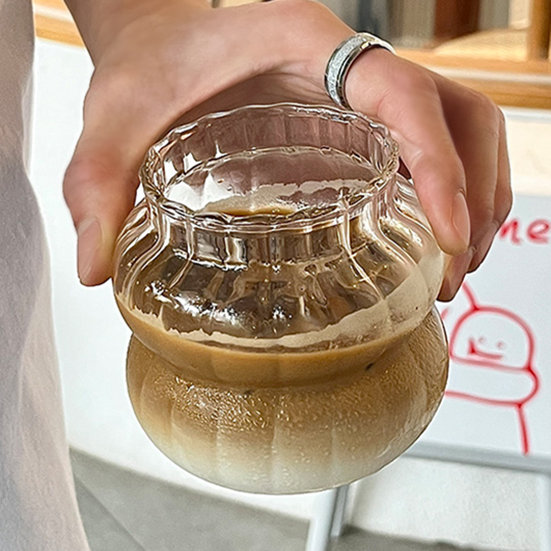 홈카페 볼륨플리츠 대용량 잔 플랫화이트 냉커피 아이스아메리카노 맥주잔 내열 유리컵 3종 - 상세 이미지 4