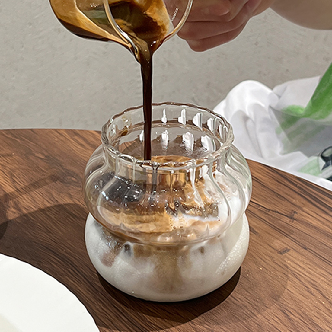홈카페 볼륨플리츠 대용량 잔 플랫화이트 냉커피 아이스아메리카노 맥주잔 내열 유리컵 3종 - 상세 이미지 3