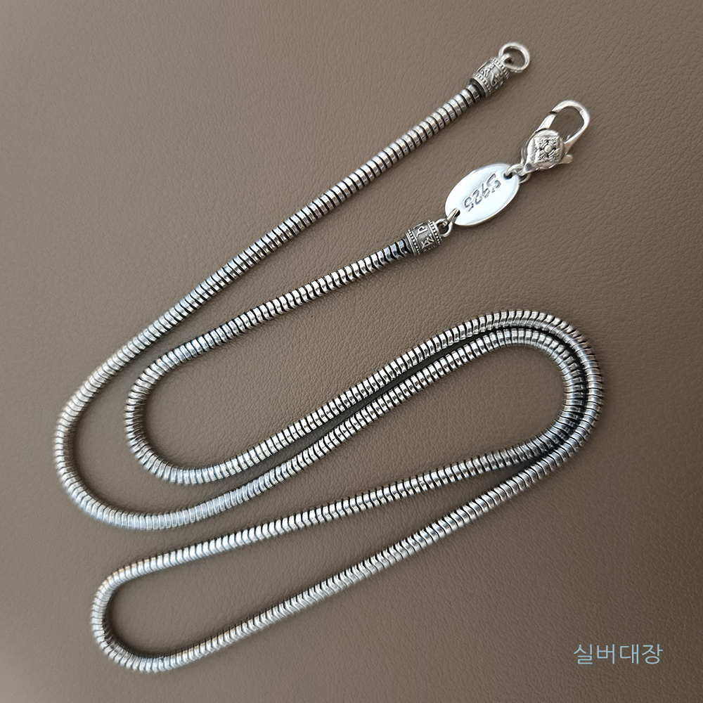 3mm 실버 925 뱀줄 뱅글 패션 데일리 커플 유화 체인 목걸이 - 상세 이미지 3
