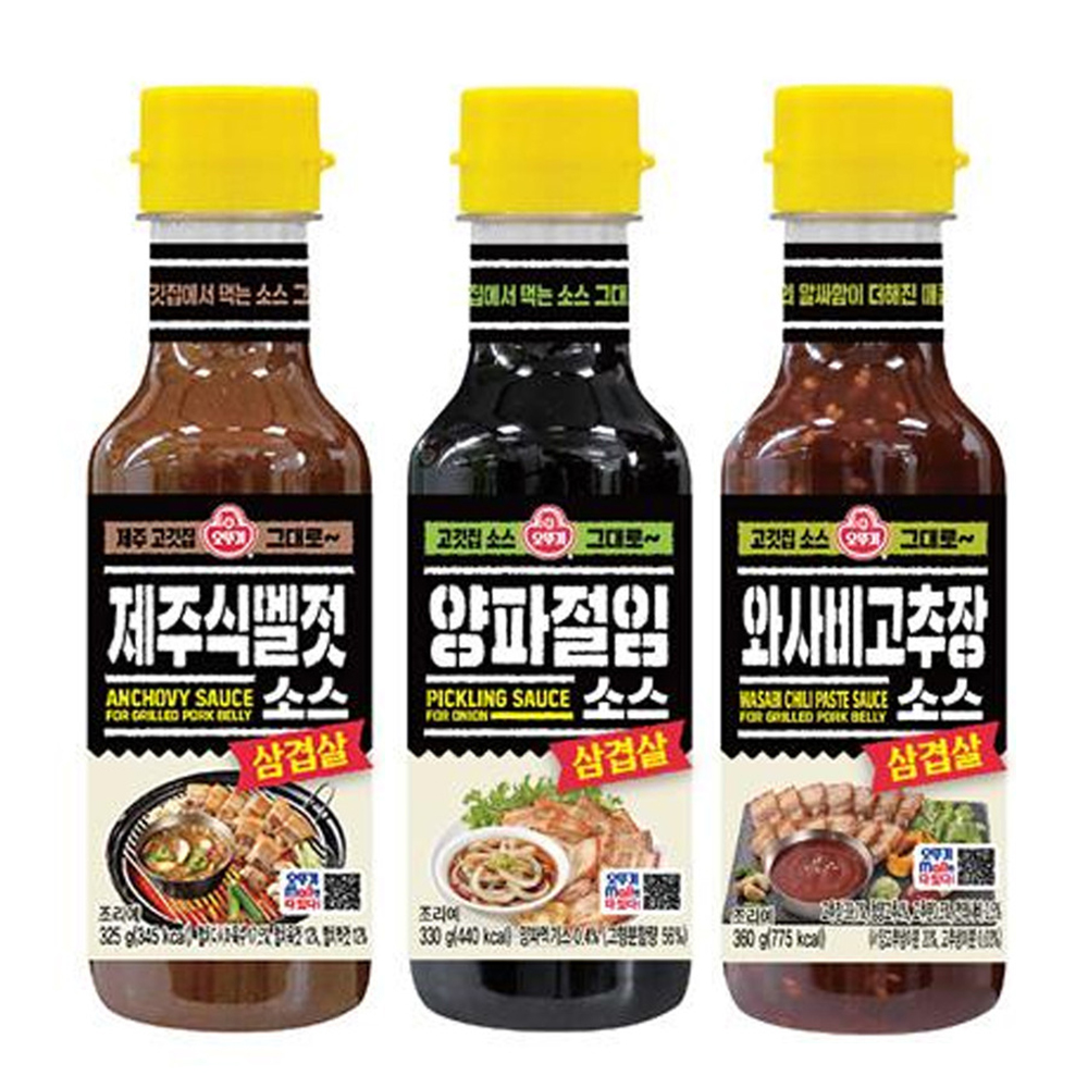 오뚜기 삼겹살 제주식멜젓소스 325g + 양파절임소스 330g + 와사비고추장소스 360g - 메인 이미지
