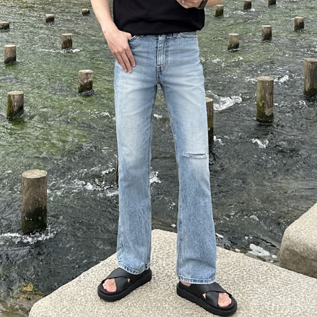 남자 부첵 시와워싱 프리미엄 디스 부츠컷 데님 팬츠 중청 - 상세 이미지 2