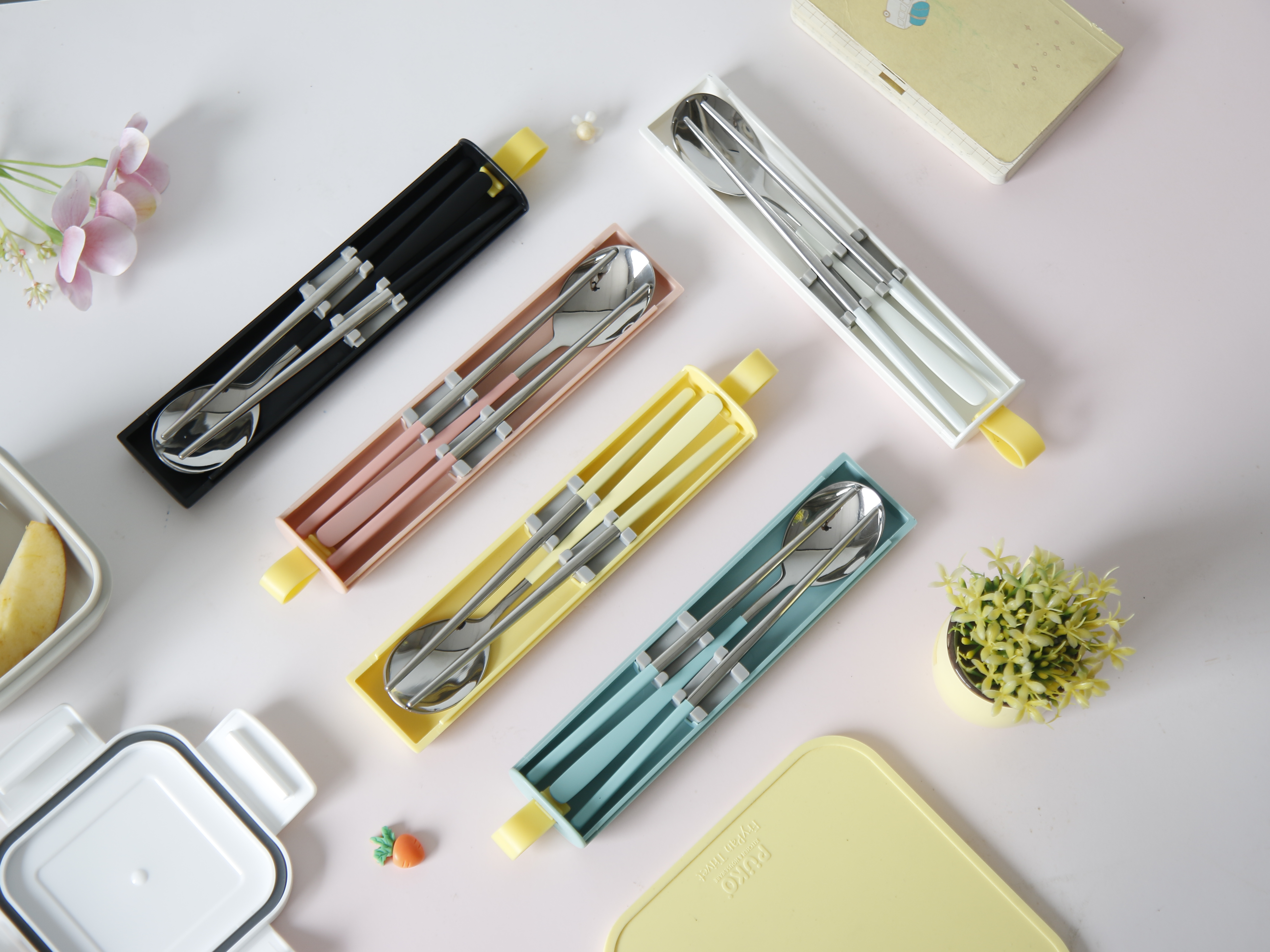 휴대용 수저 케이스 통 도시락 무소음 세트 슬라이드형 어린이 초등 성인 이미지 6