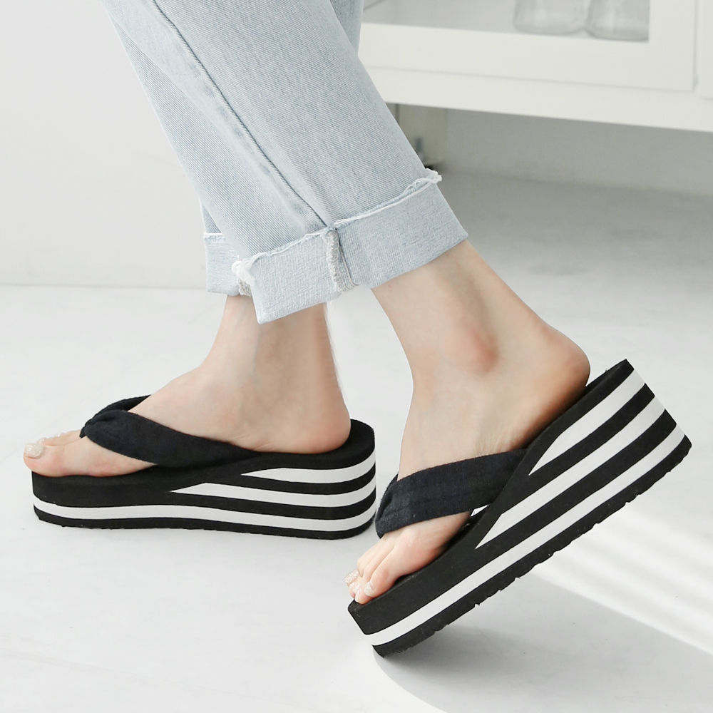 발편한 웨지 통굽 키높이 여성 쪼리 슬리퍼