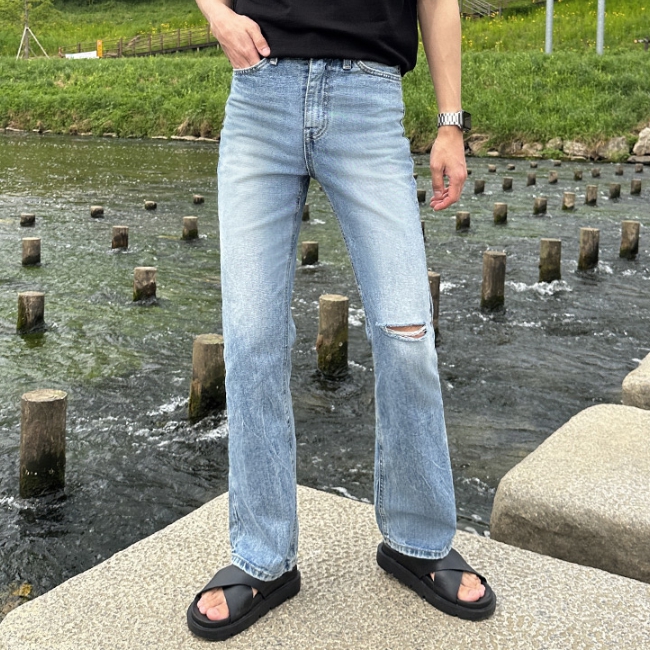 남자 부첵 시와워싱 프리미엄 디스 부츠컷 데님 팬츠 중청 이미지 8