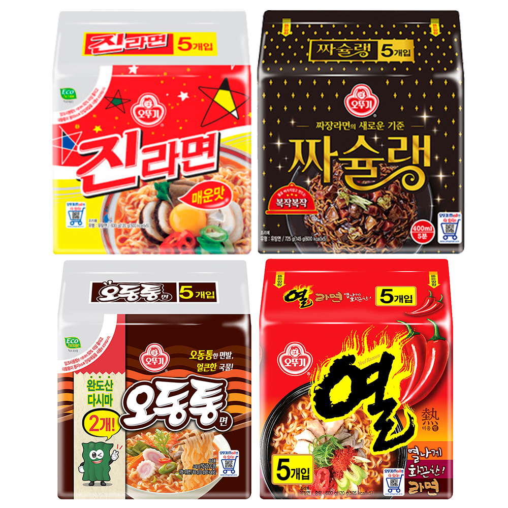 오뚜기 진라면 매운맛 120g 5개+짜슐랭 145g 5개+오동통면 120g 5개+열라면 120g 5개