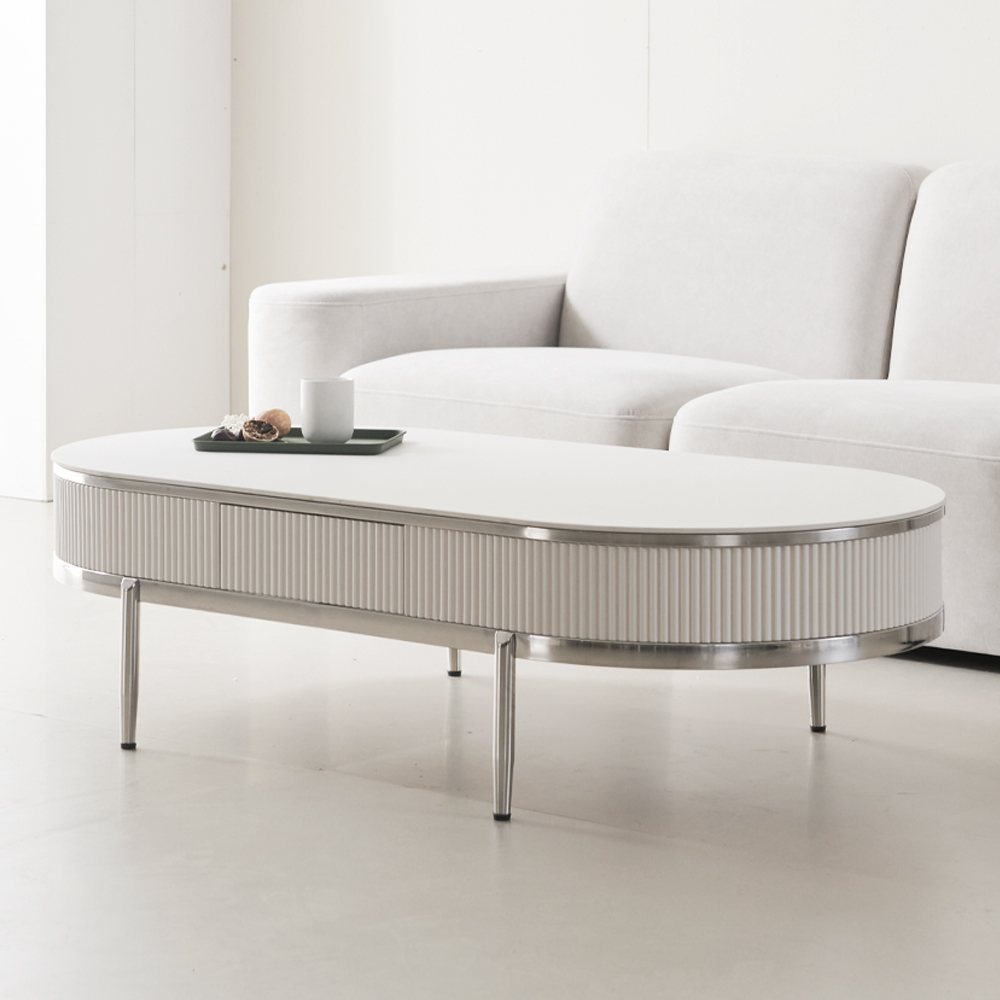 쇼파테이블 템바보드 세라믹거실테이블 플라토 밀크 실버