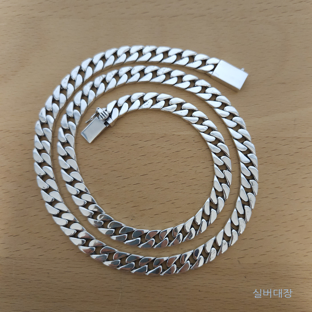 8mm 실버 925 심플 무지 볼드 남성 패션 은 힙합 연예인 목걸이 - 메인 이미지