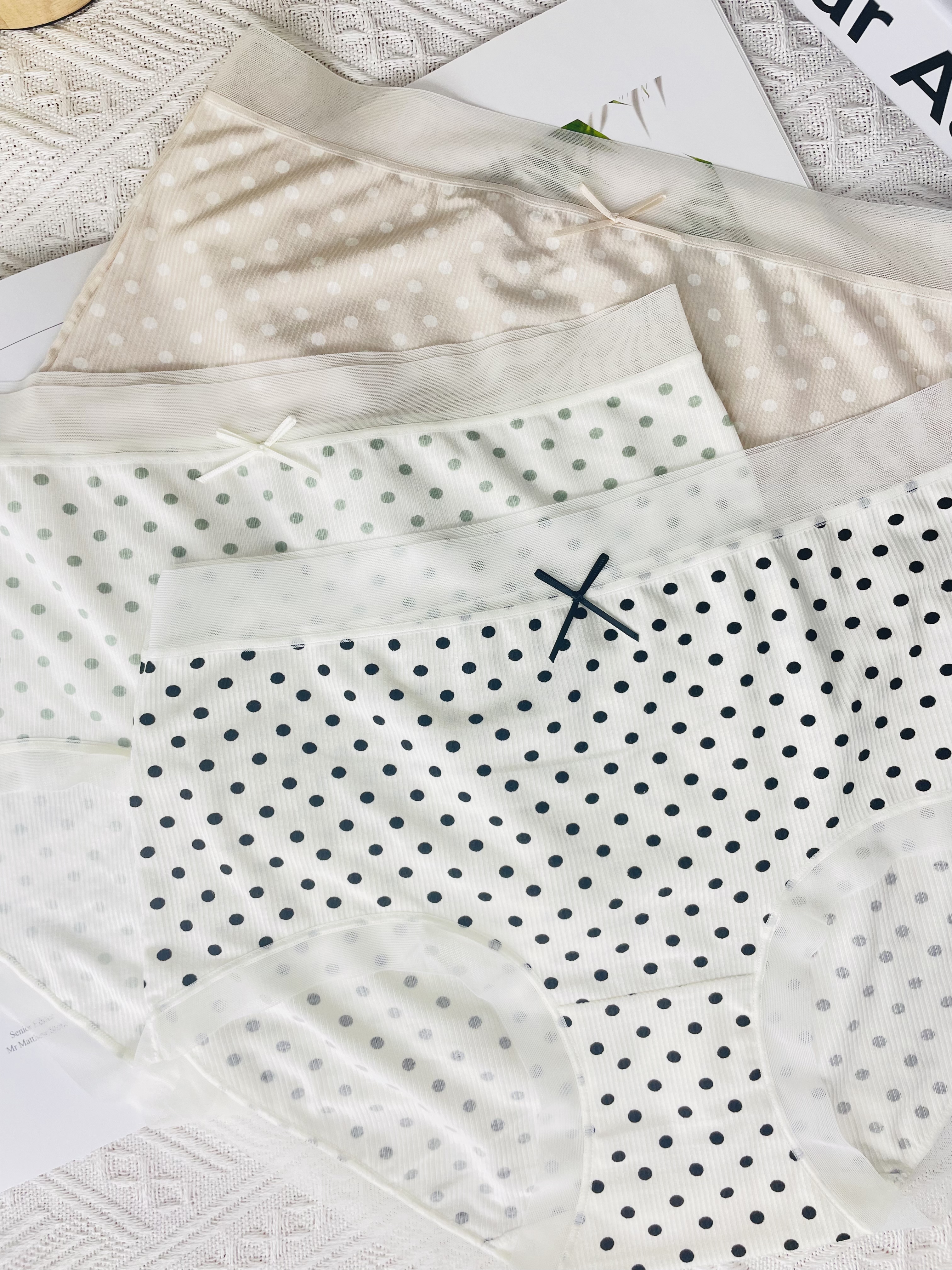 편한 여성 레이스밴드 레트로 도트 레이온 인견 원사이즈(85-105) 여름 팬티 3종 세트 - 메인 이미지
