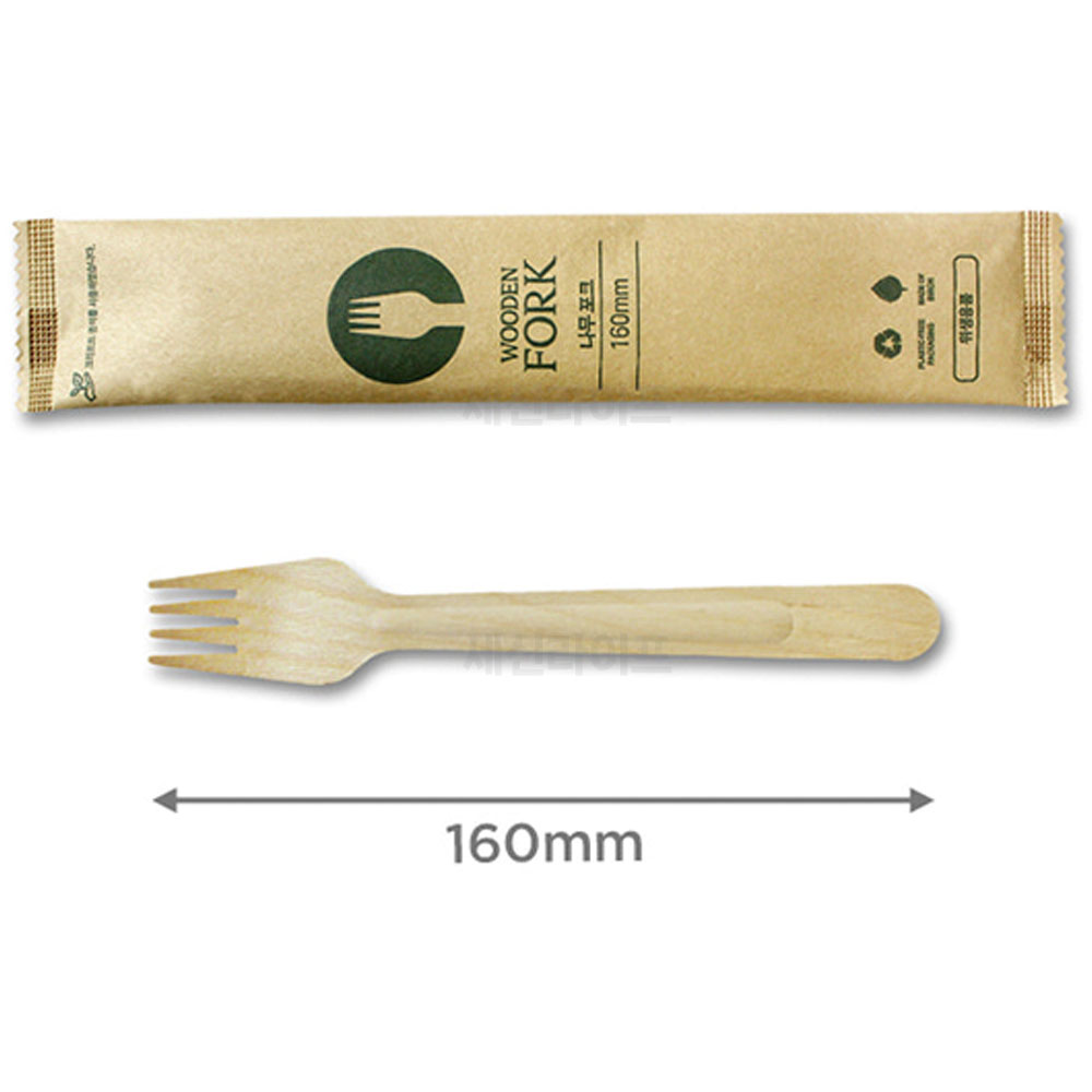 친환경 일회용 나무 포크 160mm 100개 개별포장 (1732) - 상세 이미지 2
